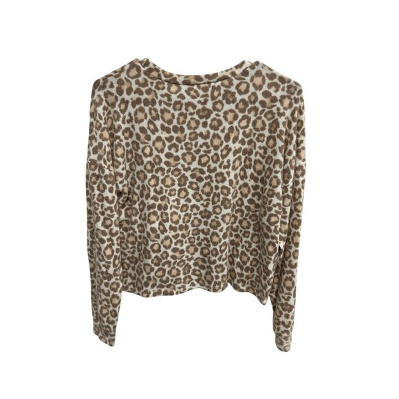 Gaze Leopard Print Crewneck Long Sleeve Crop Top Tan White Sz Small Animal Print - Picture 2 of 9